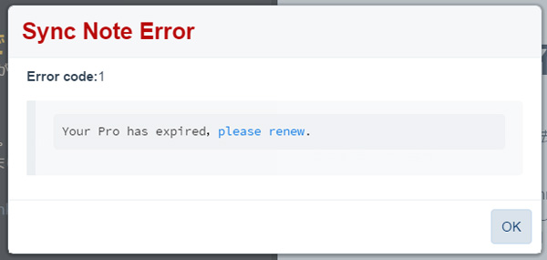 Your Pro has expired,pleas renew. - MarxicoでEvernoteと同期できないのはなんで？
